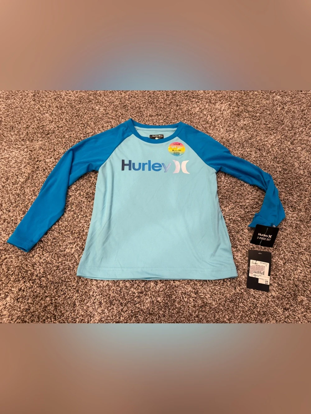 Hurley Boys Size 6 UPF 50+ Long Sleeve Rash Guard Swim Top Blue NWT Top Only